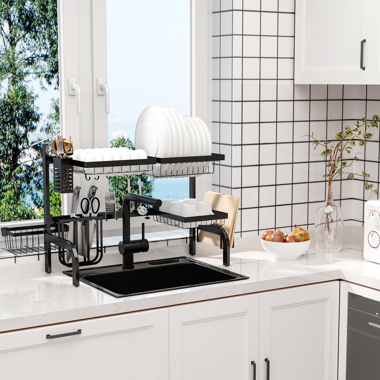 Space Saving 2 Tier Adjustable Dish Drainer
