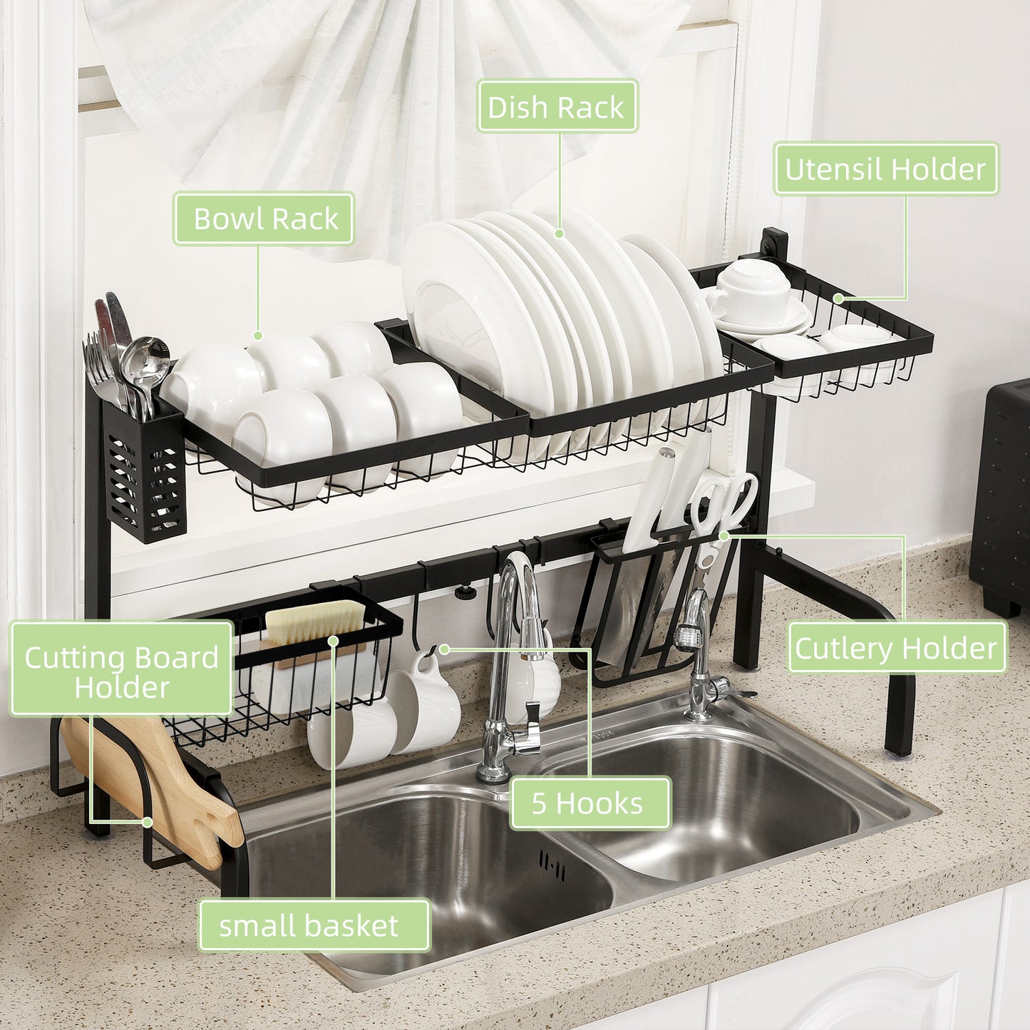 Space Saving 2 Tier Adjustable Dish Drainer