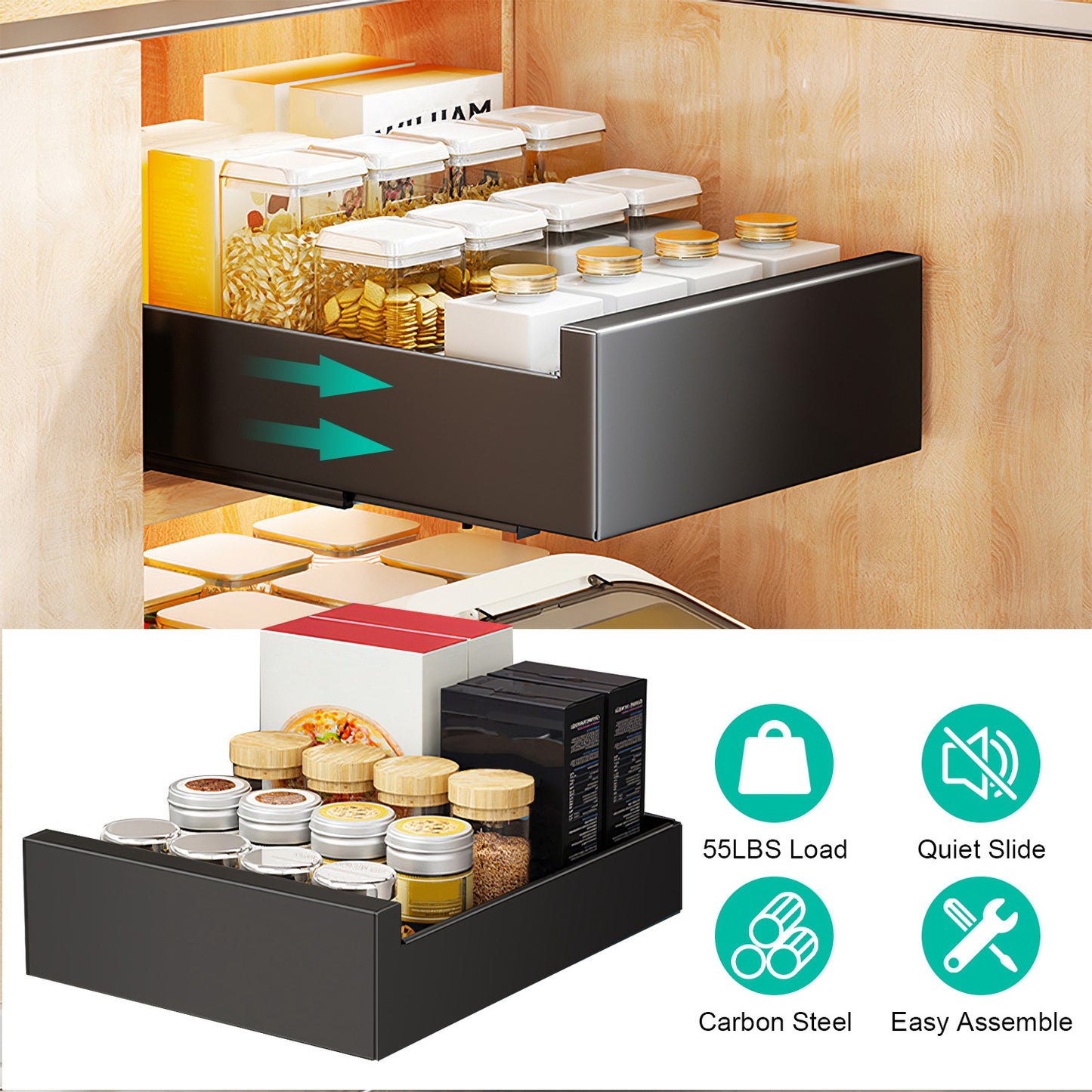 1Pc Pull Out Cabinet Organizer Carbon Steel Slide