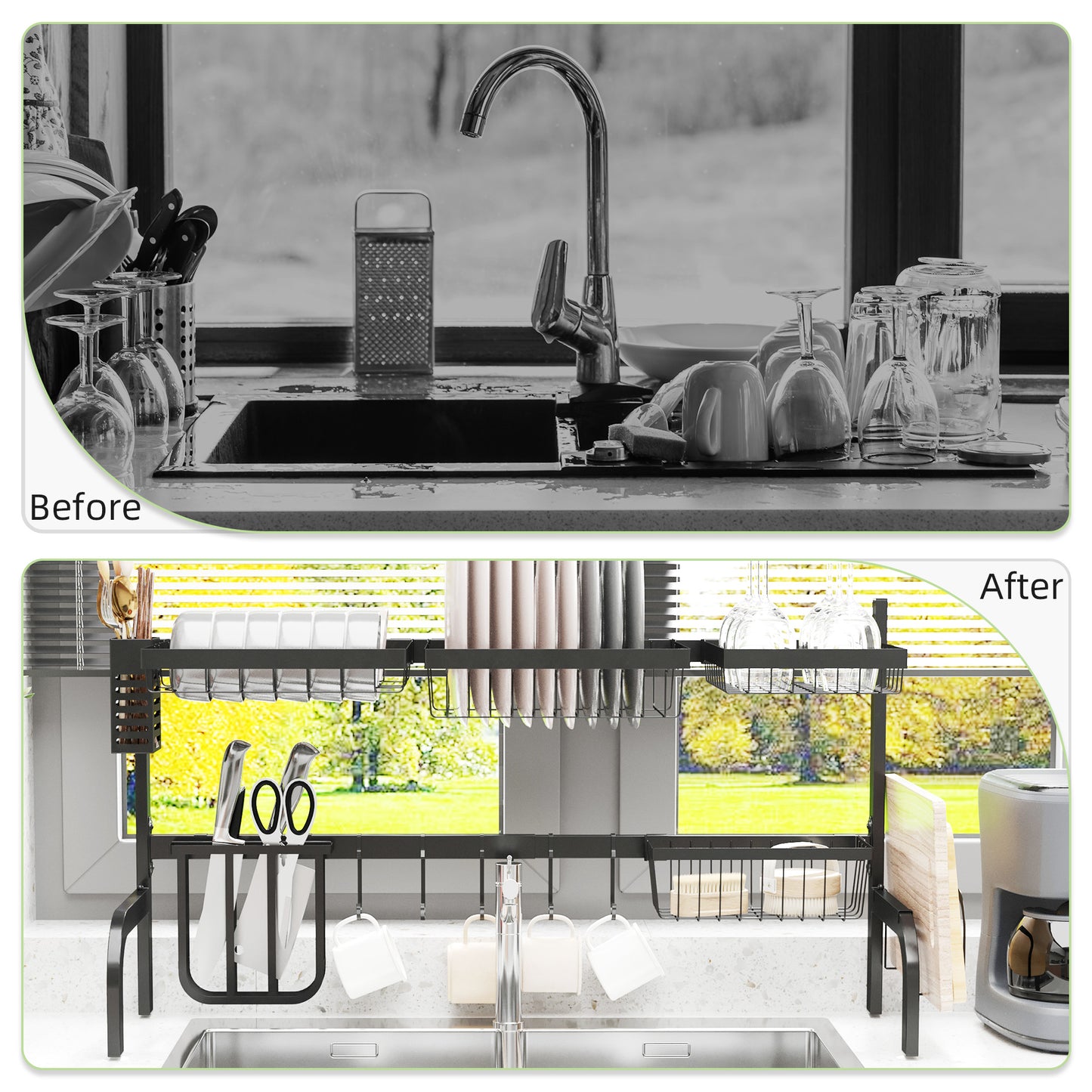 Space Saving 2 Tier Adjustable Dish Drainer